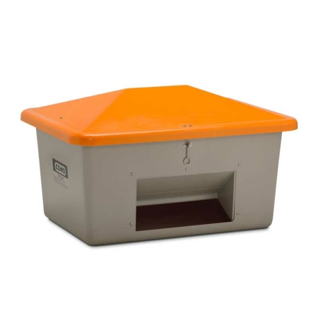 Streugutbehälter "V" mit Vandalismusdeckel 550 l, grau/orange